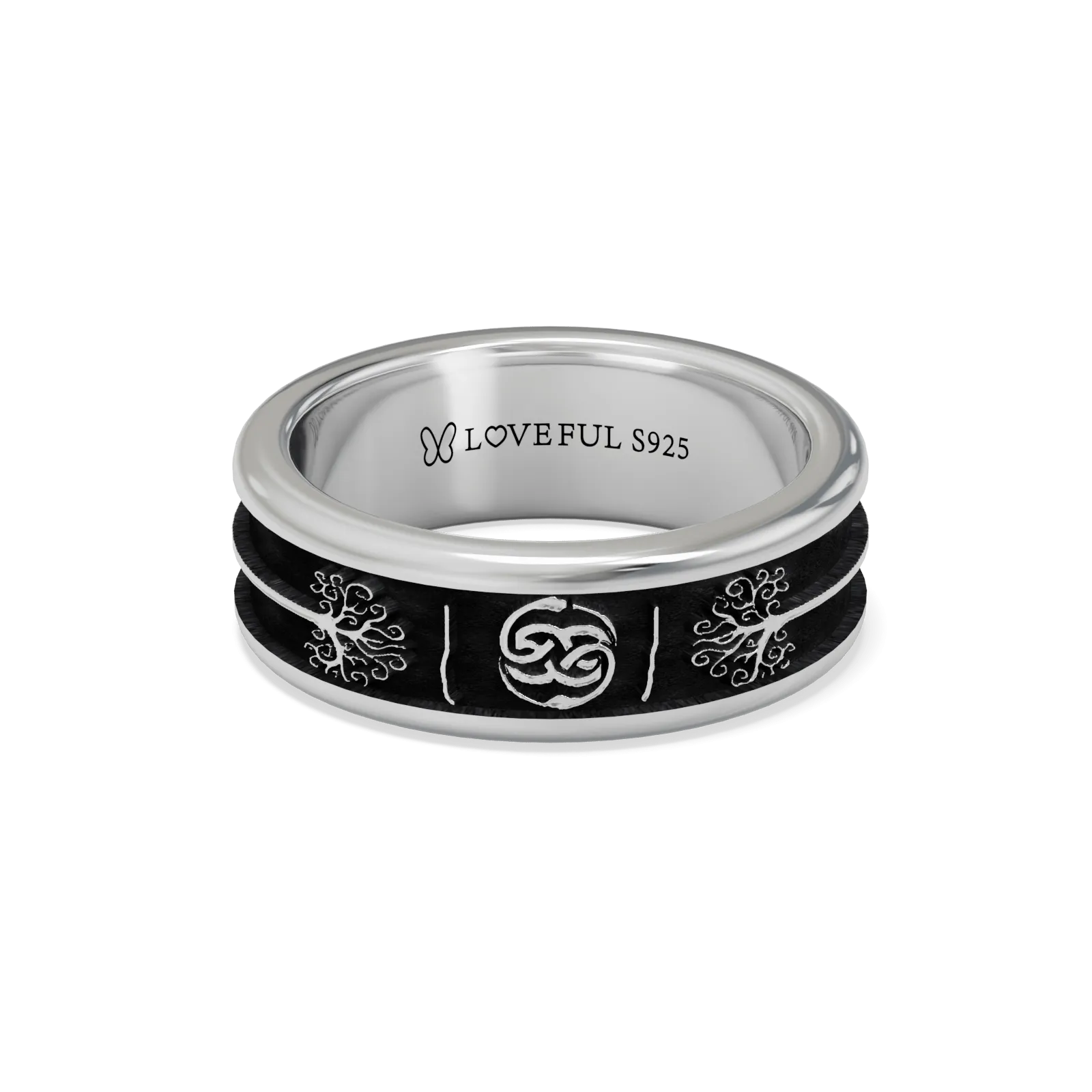 Polished Silver Ring, Classic Vintage Square, Yggdrasil Ouroboros-6889B496E23CD