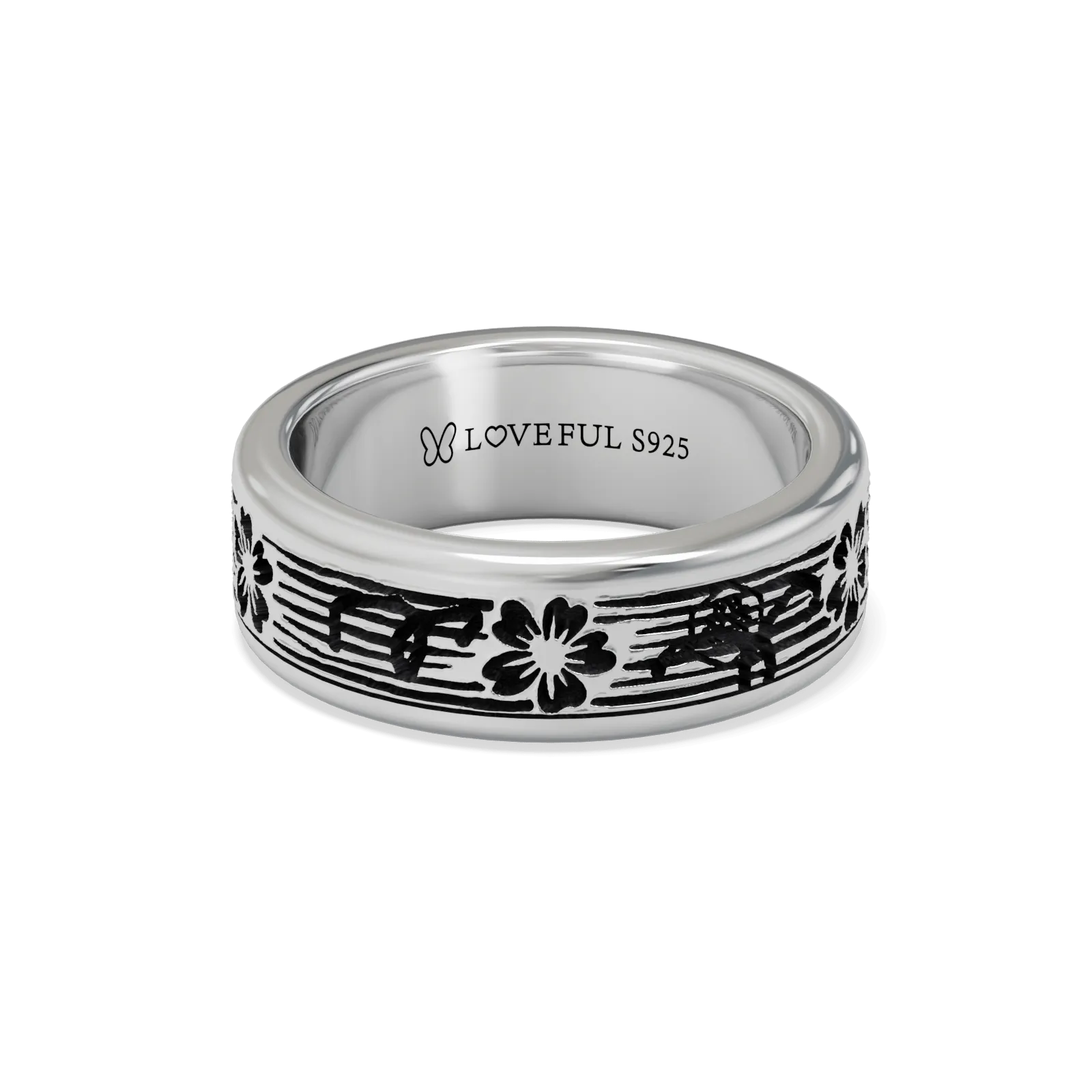 Polished Silver Ring, Classic Vintage Square, Sakura Drift-689964423A968