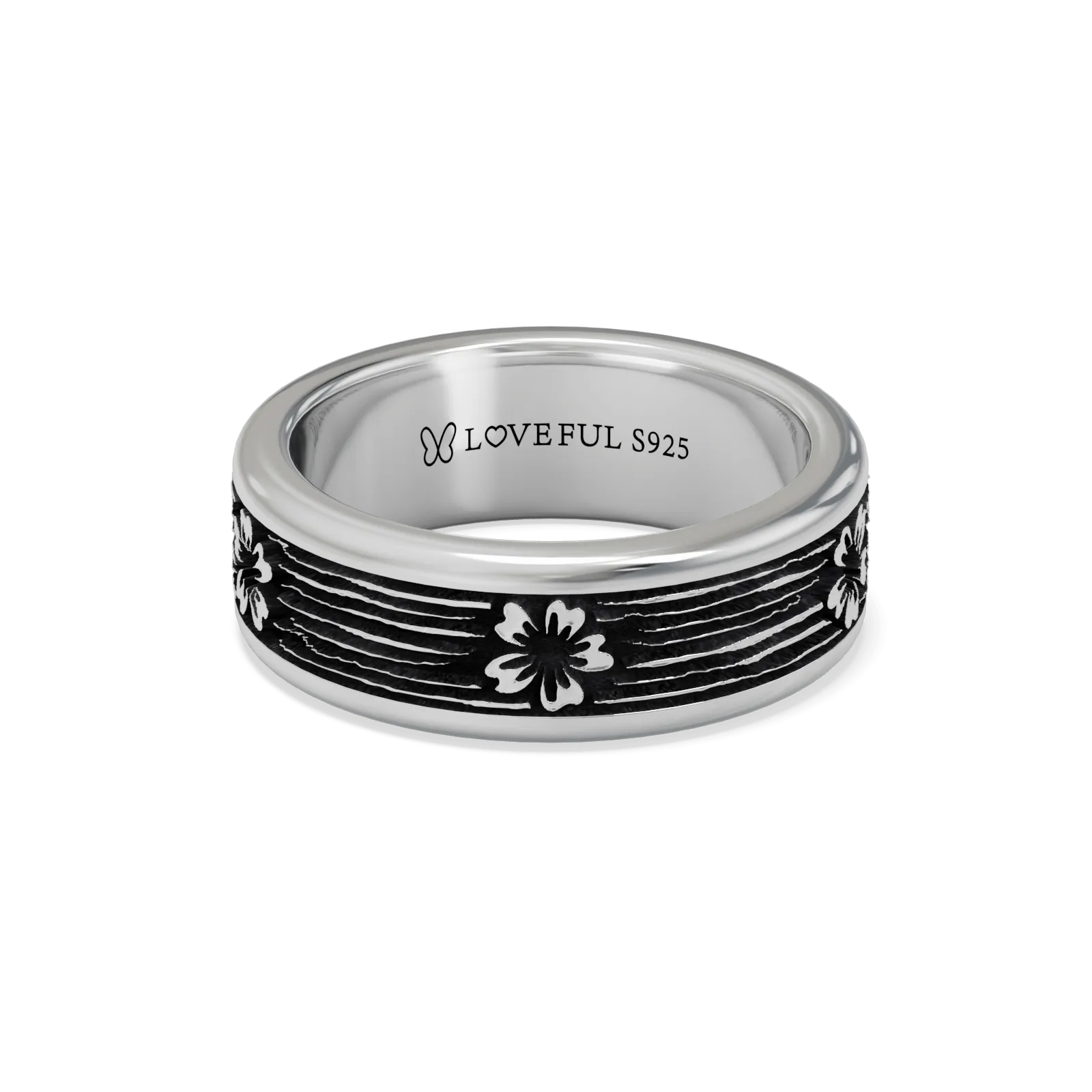 Polished Silver Ring, Classic Vintage Square, Sakura Drift-68AECD12082D4