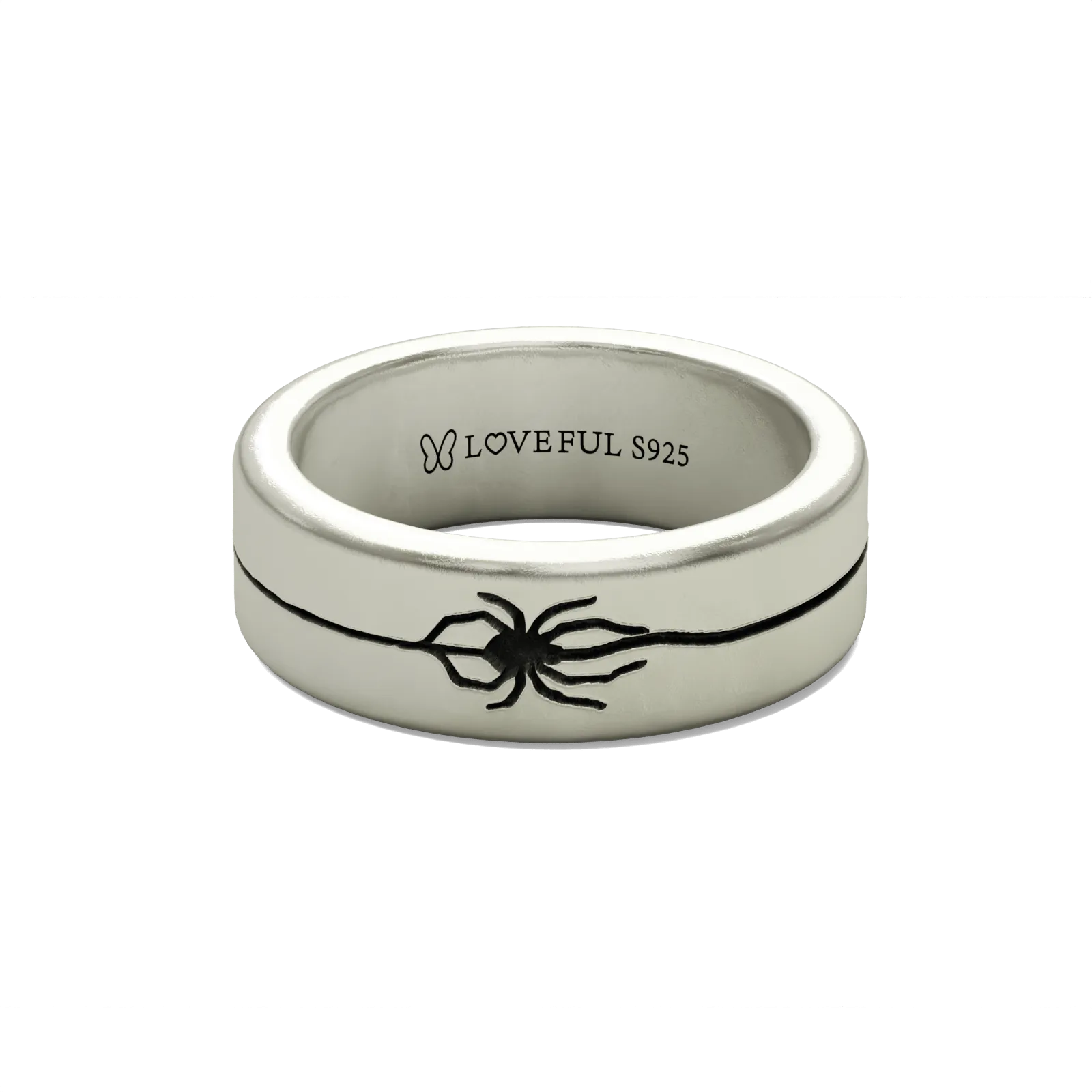Matte Silver Ring, Classic Vintage Square, Halloween Spider