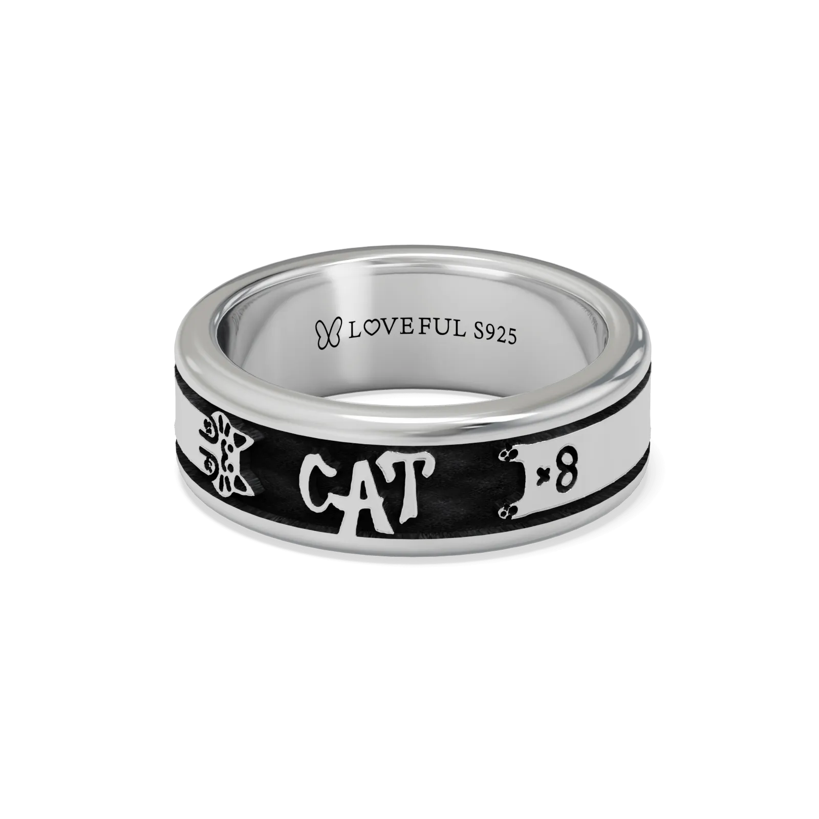 Polished Silver Ring, Classic Vintage Square, Lovely Cat