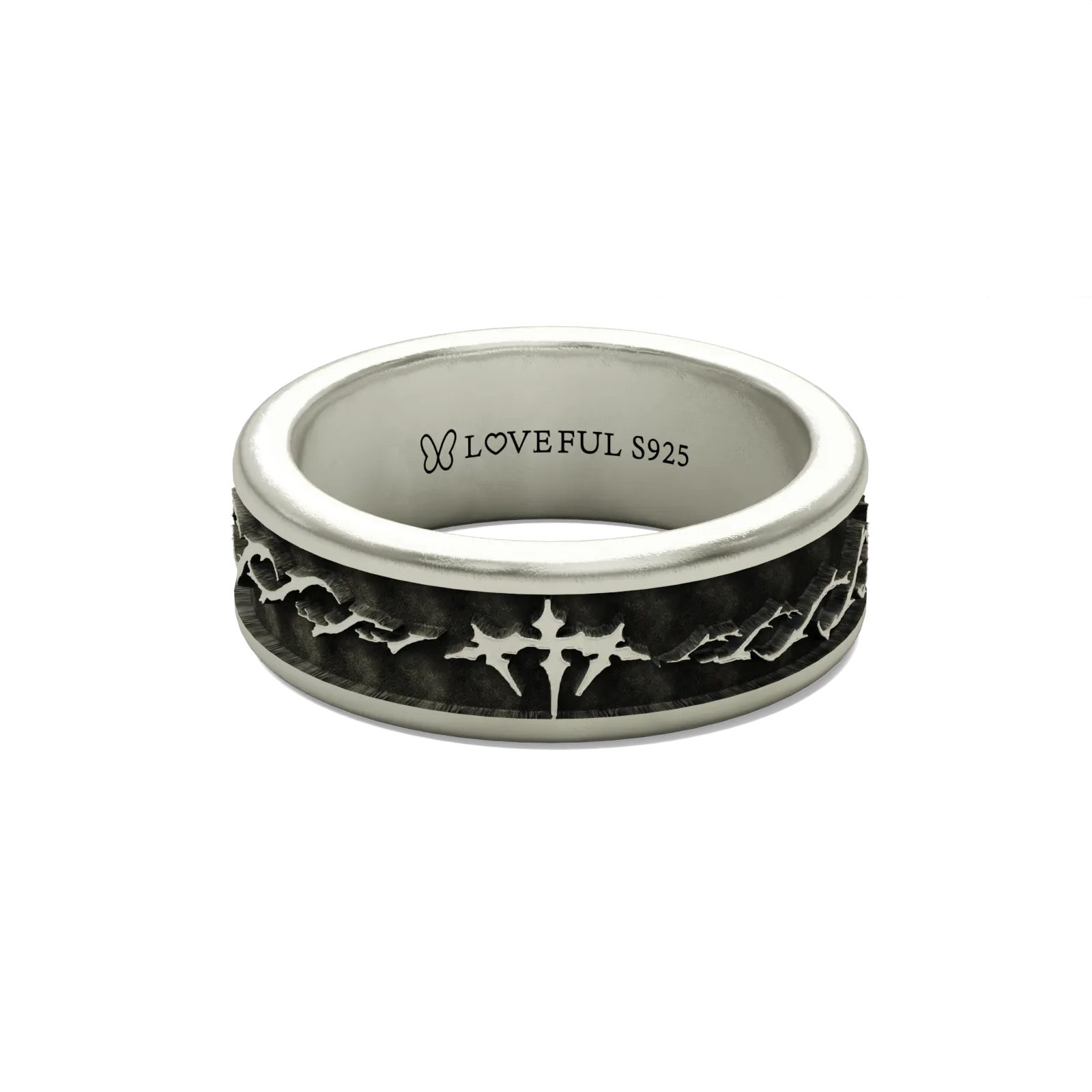 Matte Silver Ring, Classic Vintage Square, Thorned Cross