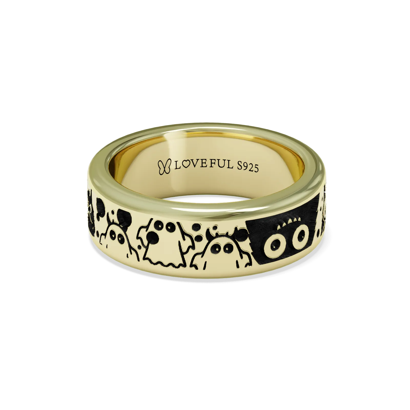 Polished 14K Gold Vermeil, Classic Vintage Square- Halloween, ink monster