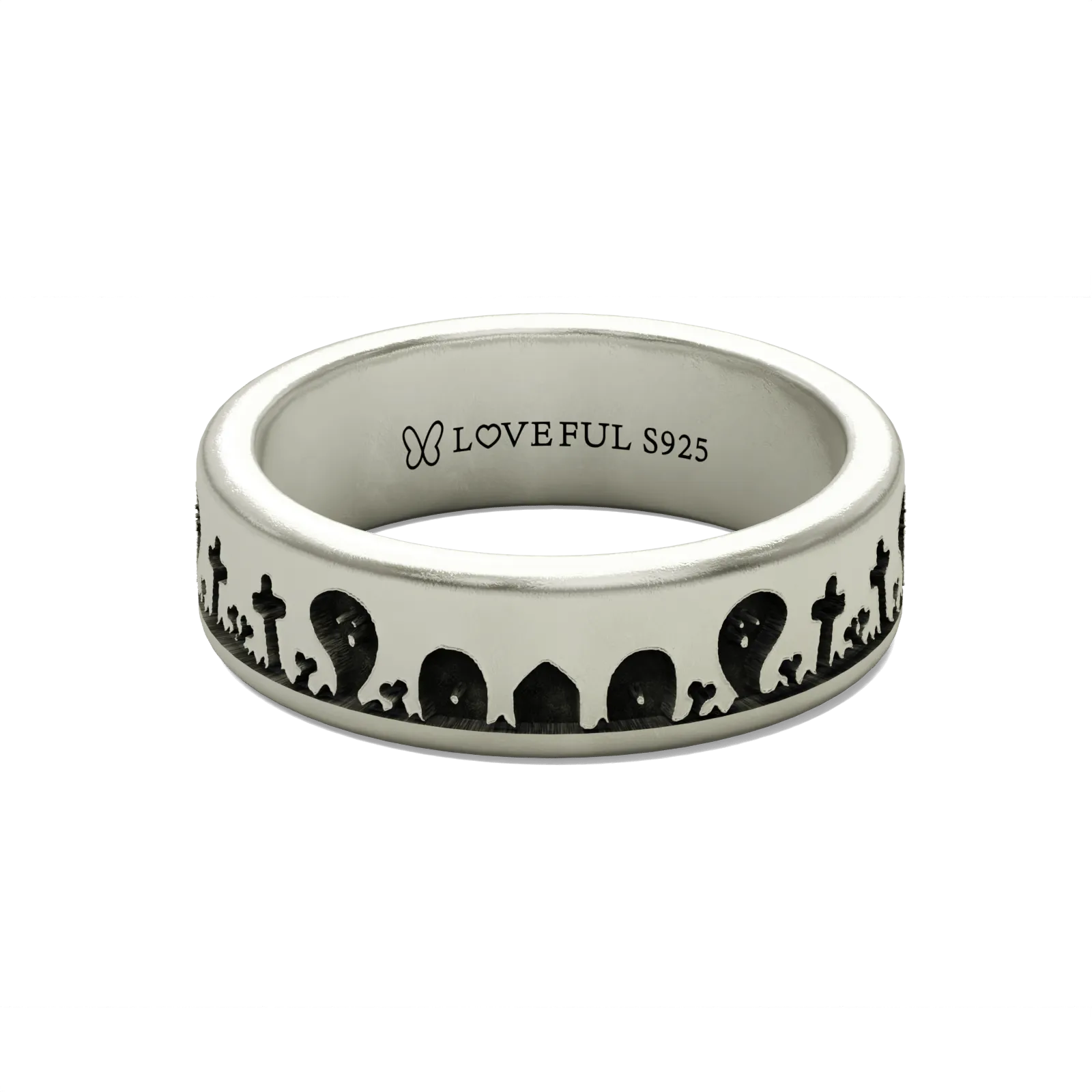 Matte Silver Ring, Classic Vintage Square, Halloween Spider-68BF9B9686B9B