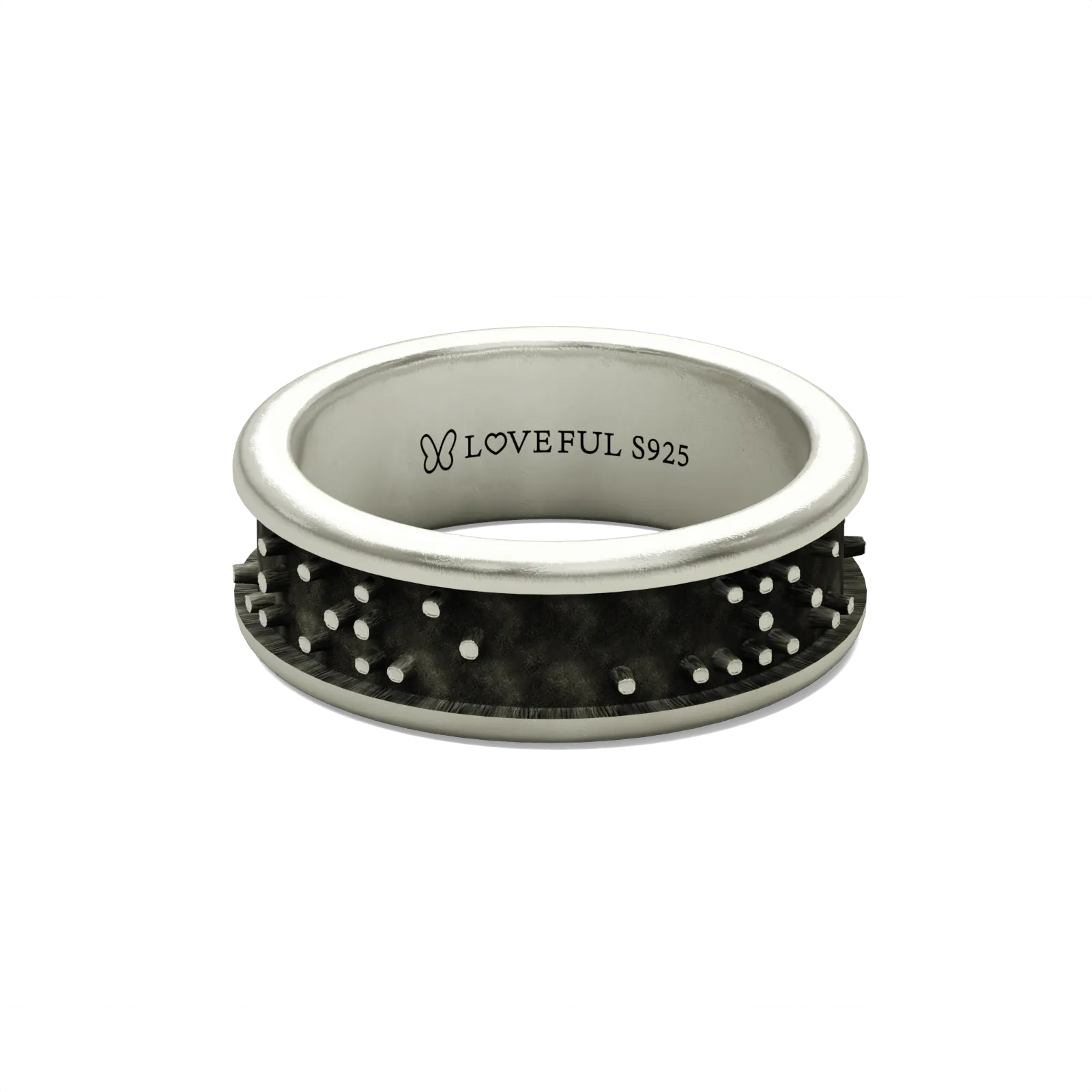Matte Silver Ring, Classic Vintage Square, Forever Love Braille
